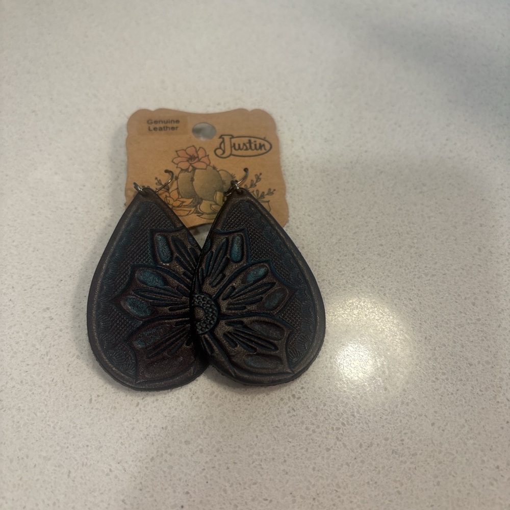 Justin Genuine Leather Teardrop Earrings